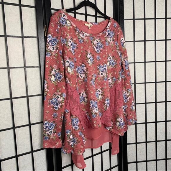 Anthropologie Floral Lace Scoop Neck Blouse Top Pink Small - Picture 3 of 7